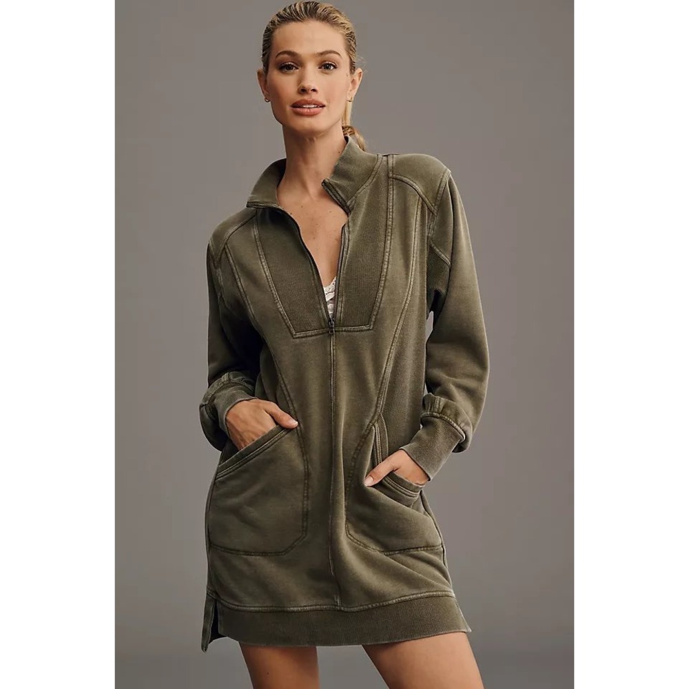 Daily‎ Practice by Anthropologie Meru Zip-Front Mini Dress Olive Green | Small